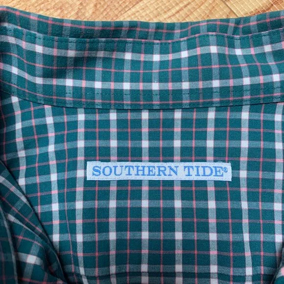 Southern Tide Shirt Green Mens Medium Plaid/Check Long Sleeve Button Down - Picture 14 of 14